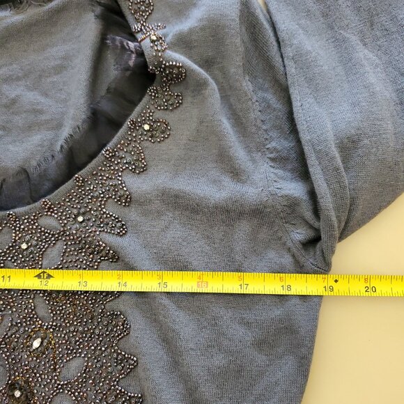 Roberta Scarpa Wool Silk Blend Lace Trim Beaded Knit Cardigan Sweater Size 12 - Picture 12 of 16